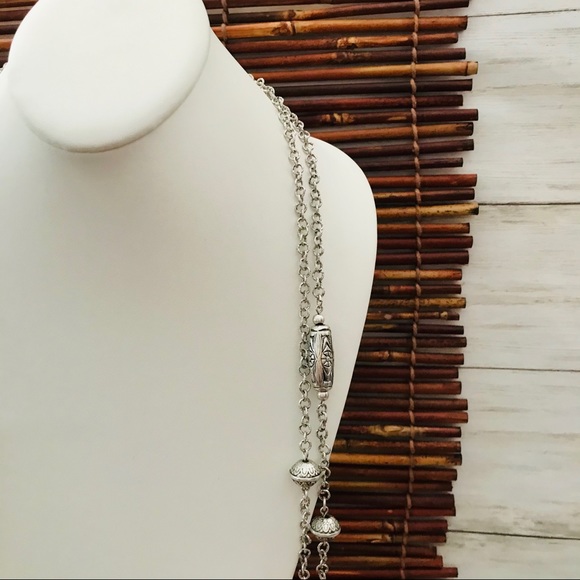 Chico’s Double Strand Silver Tone Long Necklace - Picture 3 of 5